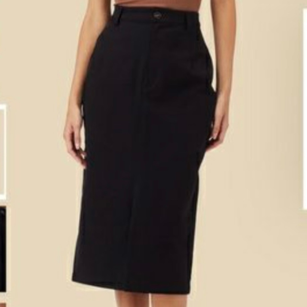 Amour Vert Black High-Waist Midi Pencil Skirt